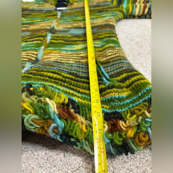 100% Wool Jacket Chunky Pixie Hood Knit Unisex Boho Fleece Lined Warm Cardigan - Picture 2 of 11